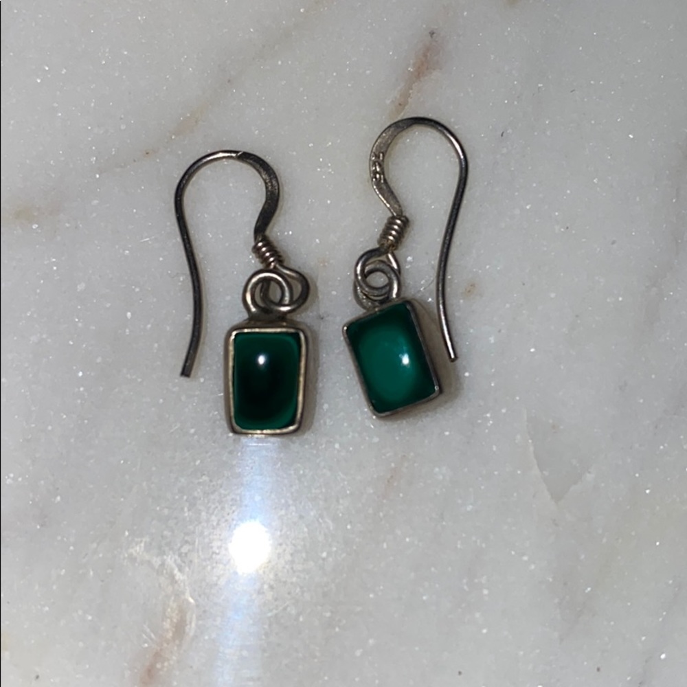 .925 sterling silver drop earrings w/ green stones